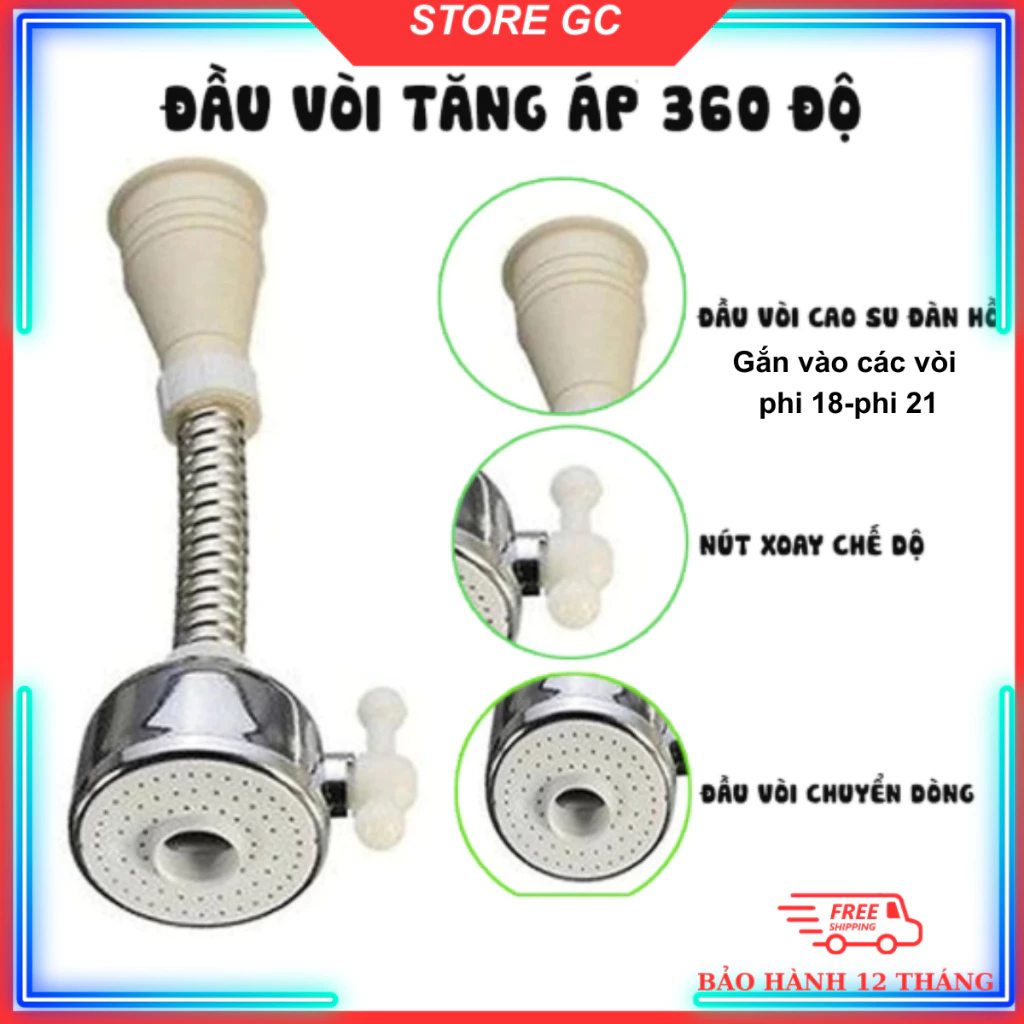Vòi nước đa năng Vòi rửa bát cao su cao cấp, Đầu Vòi nước tăng áp 2 chế độ xoay 360 độ