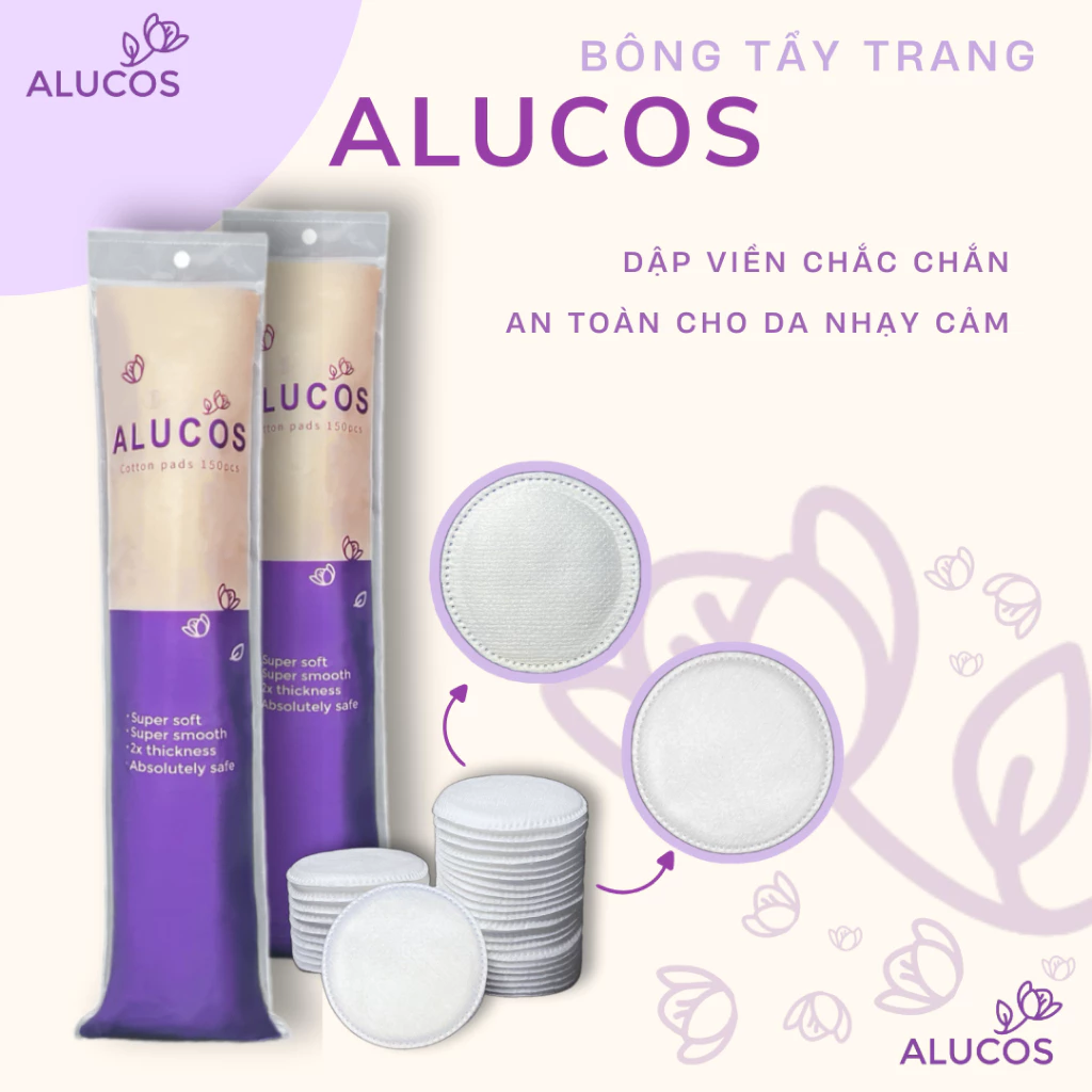 [Combo 05 gói + 03 gói + Lẻ gói] Bông Tẩy Trang Alucos 150 miếng/gói dạng tròn
