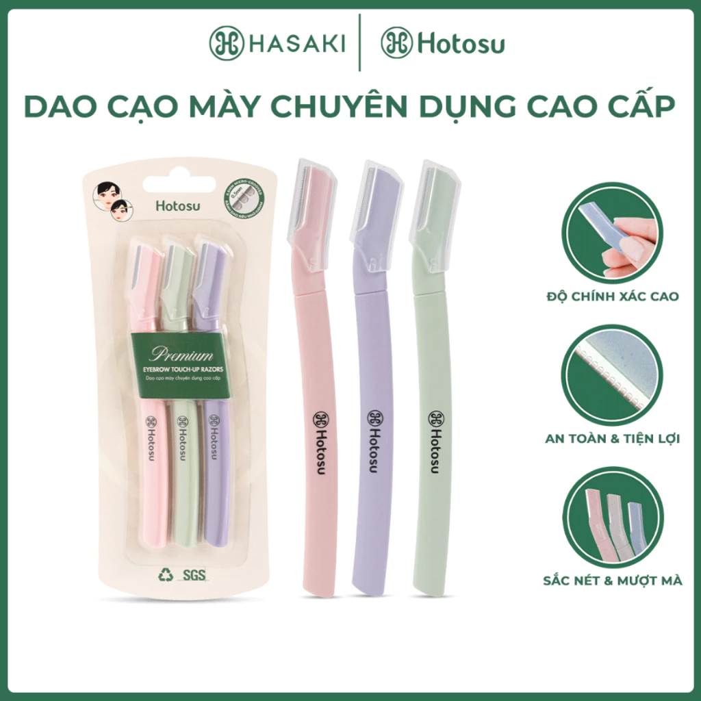 Dao Cạo Mày Hotosu Chuyên Dụng Cao Cấp (3 Cây Nhiều Màu) Premium Eyebrow Touch-Up Razors Hasaki Sản Phẩm Chính Hãng