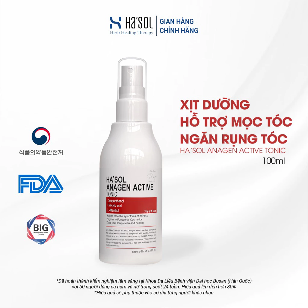Xịt Kích Mọc Tóc Dưỡng Da Đầu Nuôi Dưỡng Nang Tóc Chắc Khỏe Dành Cho Tóc Rụng Mỏng Yếu Hasol  Anagen Active Tonic 100ml