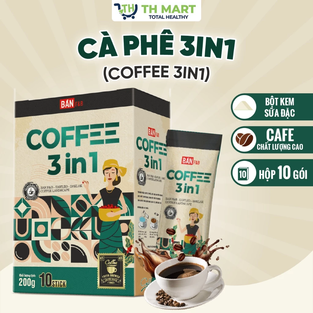 Cà Phê Hòa Tan 3 in 1 Đậm Vị Ngon Chuẩn Việt Túi 10 Gói 200g Thương Hiệu Bản F&B