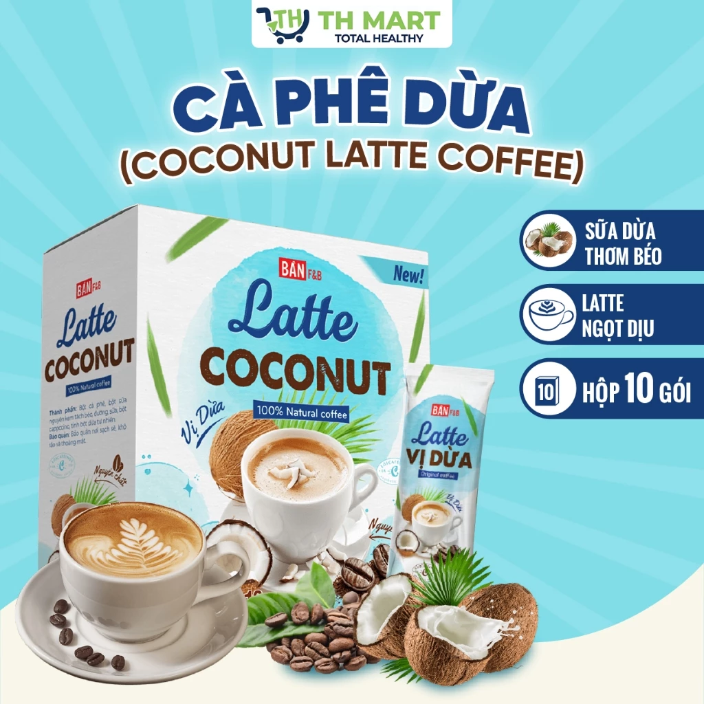 Cà Phê Latte Vị Dừa Chuẩn Việt Đậm Vị Ngon Khó Cưỡng Hộp 10 gói 200g