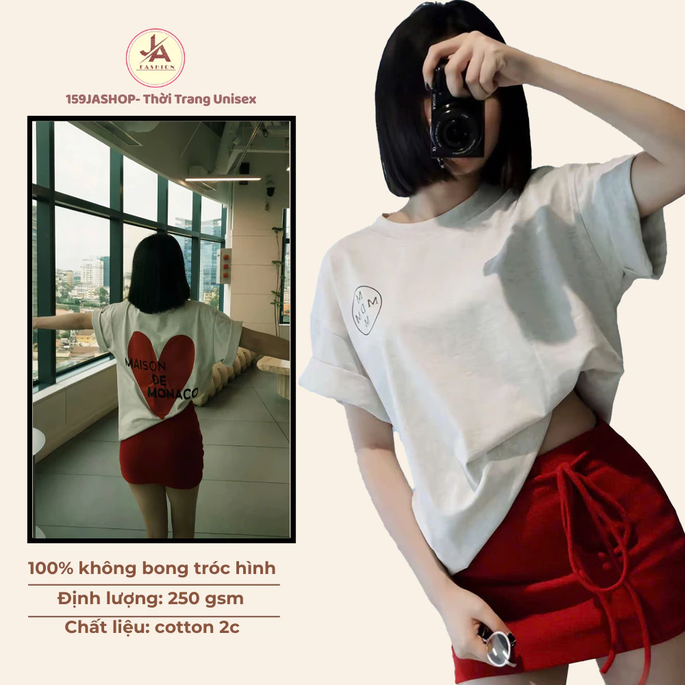Áo thun form rộng tay lỡ Unisex trái tim MAISON  cổ tròn , áo phông  phong cách ulzzang hàn quốc chất cotton cao cấp