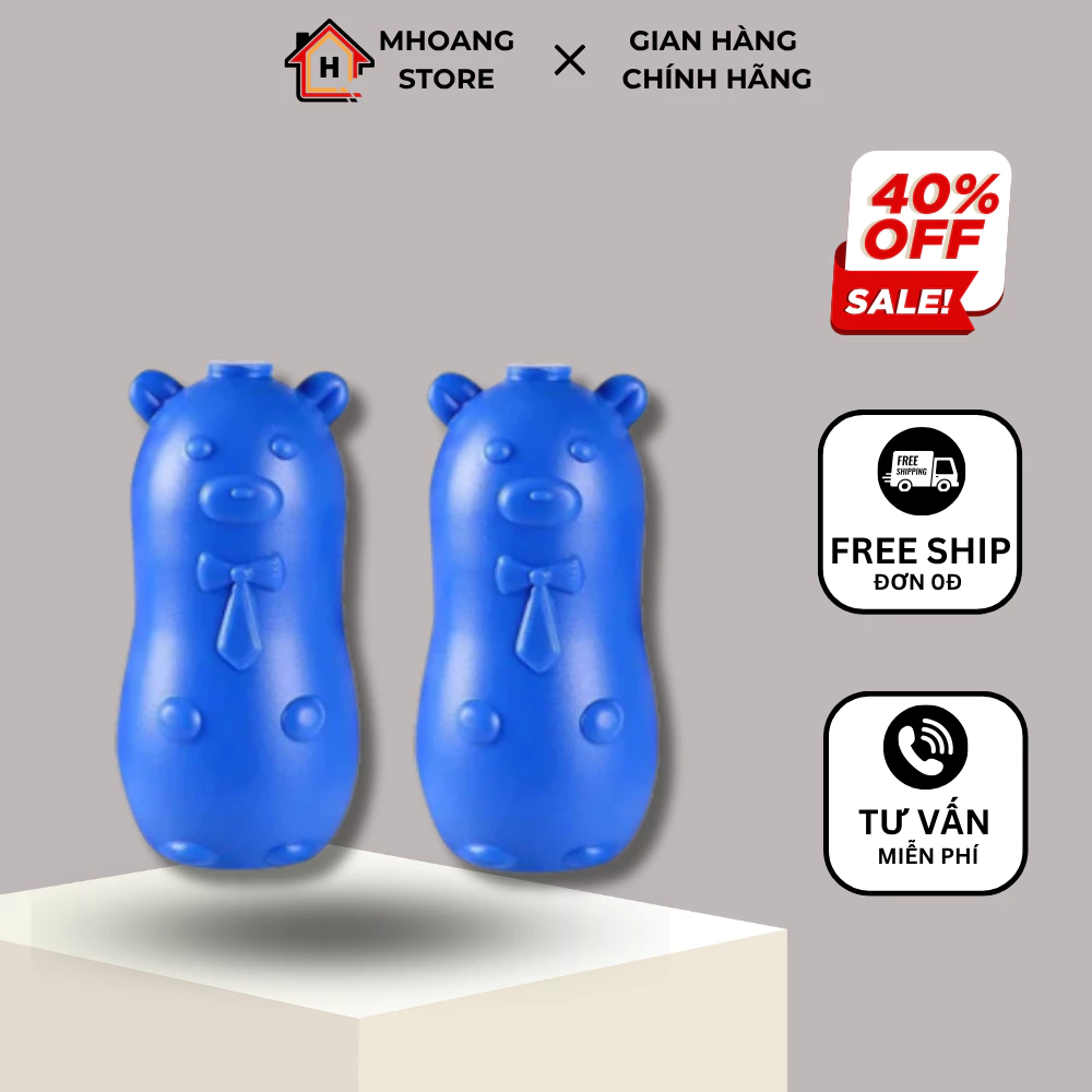 Lọ Thả Bồn Cầu Con Gấu Tẩy Khử Mùi Thế Hệ Mới, Viên Thả Xả Toilet Diệt Khuẩn Vệ Sinh Vết Bám Bẩn
