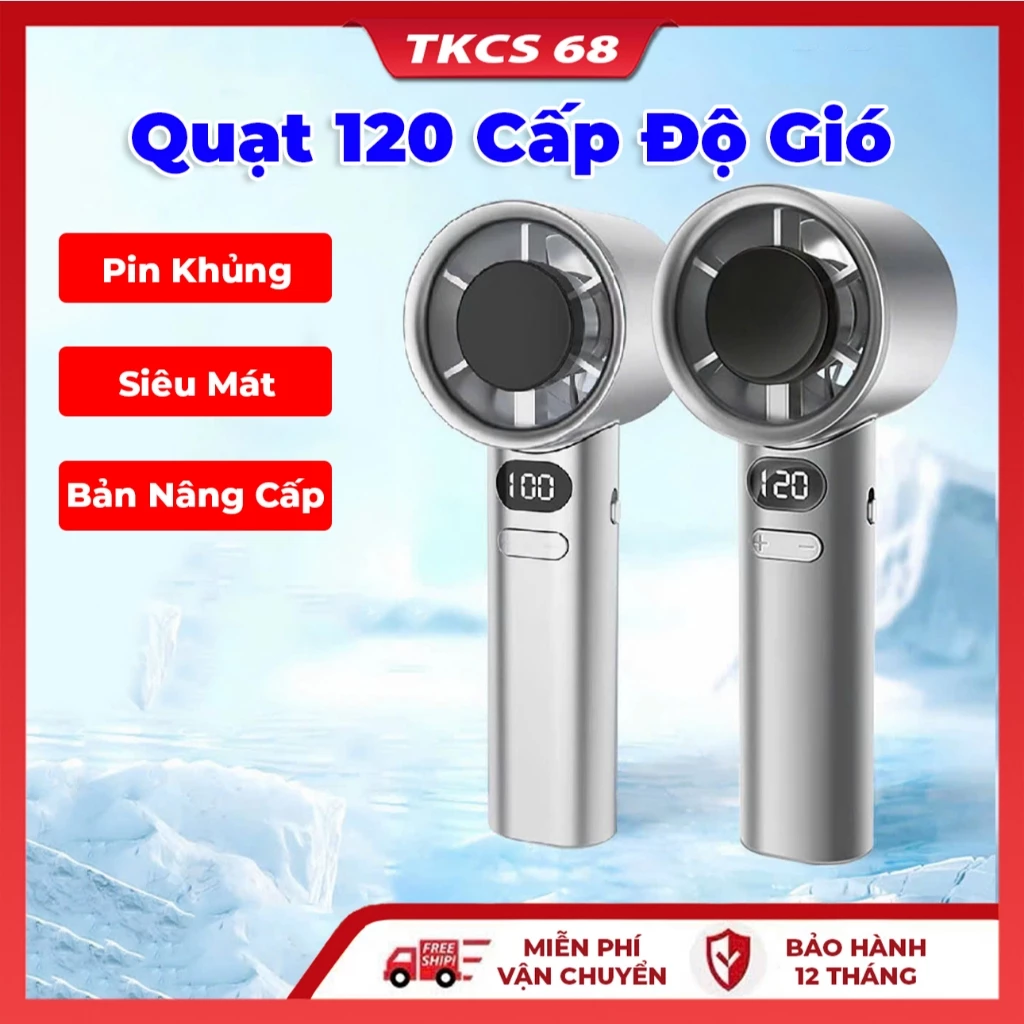 Quạt  cầm tay mini 120 cấp gió M120 quạt phản lực di động Turbo 3600mAh màn hình led hiển thị pin, sạc usb, pin tích điệ