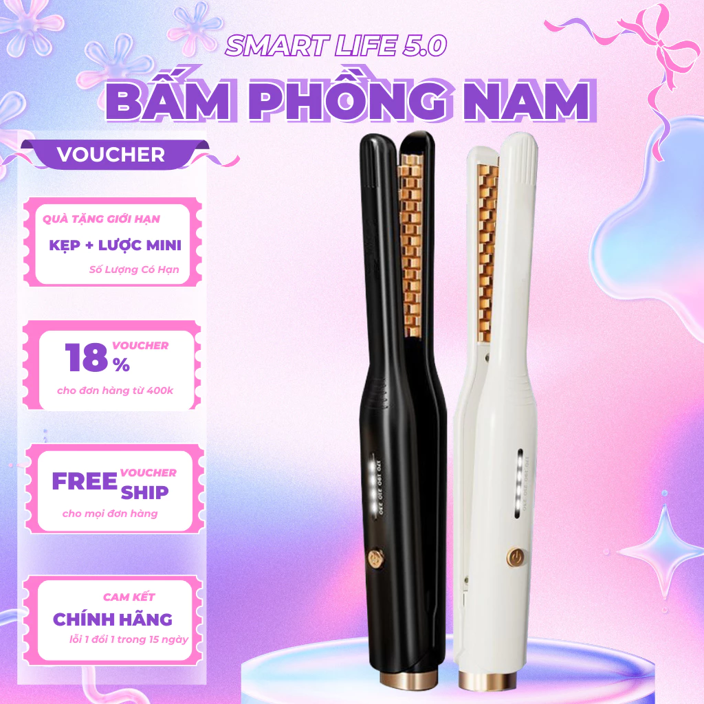 Máy Bấm Phồng Nam Nữ Size 13mm, Máy Dập Phồng Chân Vuông Nhỏ Gọn, Tiện Lợi, Phủ Gốm Sứ Cao Cấp, Ion Âm Bảo Vệ Tóc