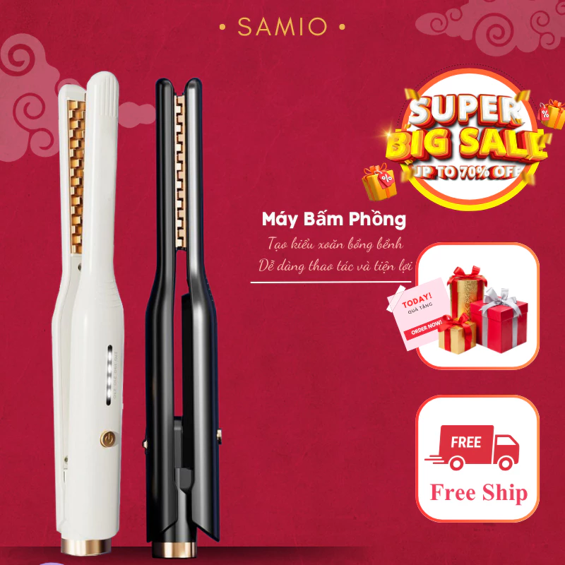 Máy uốn tóc nam bấm phồng tóc 2in1, máy uốn tóc ép side tạo kiểu cho nam 13mm, máy duỗi tóc tóc mini -SAMIO