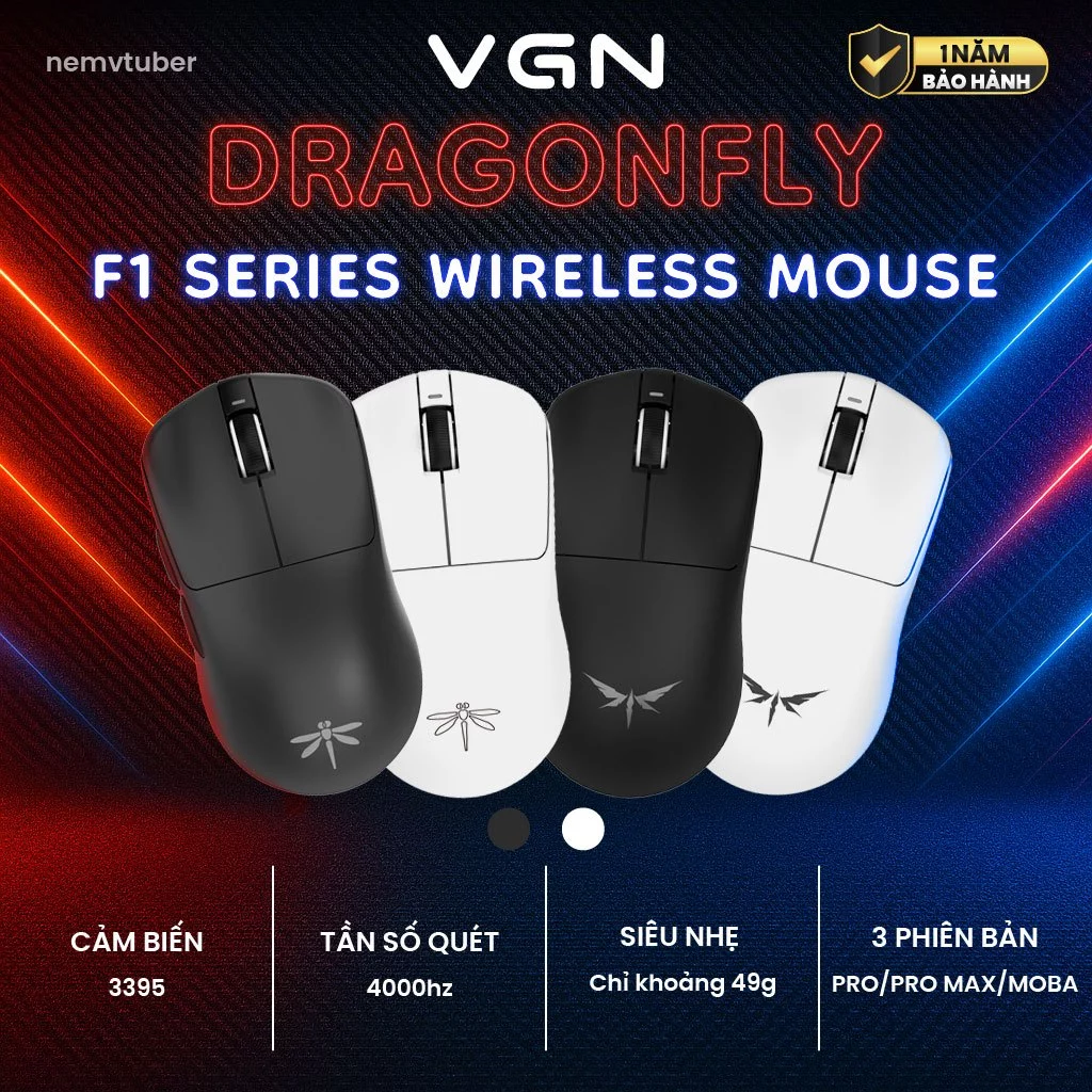 [NEW-BH12T] Chuột gaming VGN Dragonfly F1 Pro/PROMAX/Moba - Siêu nhẹ - 1000hz/8000hz - Paw3395