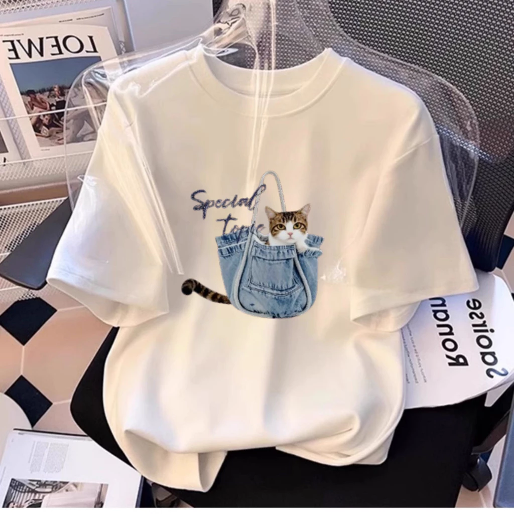 Áo Thun Nữ Form Vừa Cotton 100% Co Giãn 4 Chiều – Mềm Mại, Thoáng Mát, Dễ Phối Đồ In Hình Mèo Con