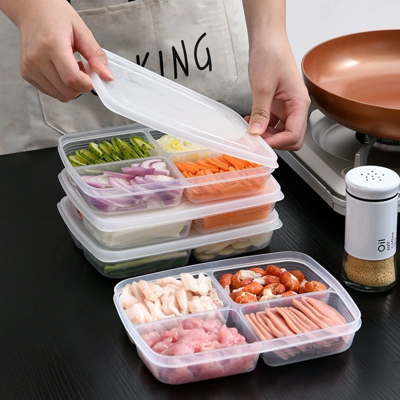 Hộp Chia Thực Phẩm 4 Ngăn - Hộp Nhựa Bảo Quản Thịt Đông Lạnh Tiện Lợi