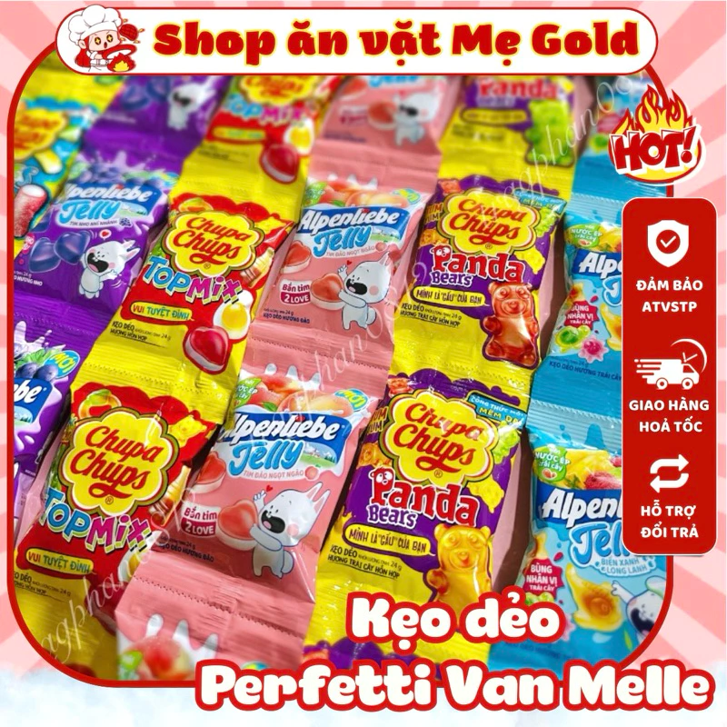 Combo kẹo dẻo hương hỗn hợp đầy màu sắc, đa dạng hình thù Chupa Chups, Alpenliebe (gói 24g)