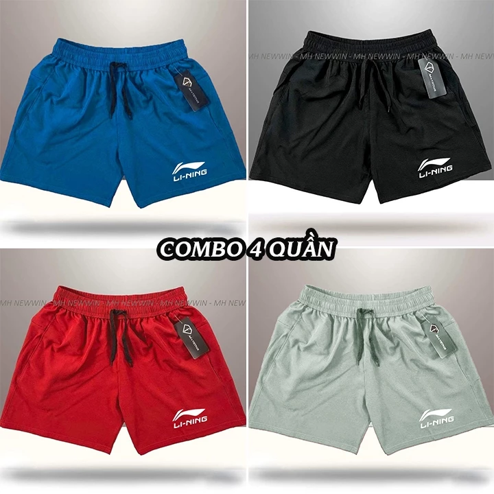 [COMBO 4] QUẦN ĐÙI THỂ THAO NAM - IN LOGO LI NINGG - CHẤT MÈ THÁI THOÁNG KHÍ - SIZE 40-100KG