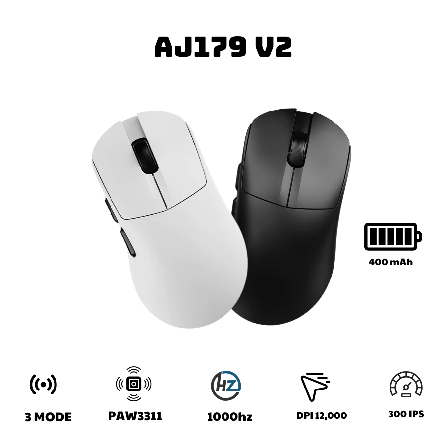 AJAZZ Chuột Gaming Không Dây AJ179 V2 MAX - 3 Mode Kết Nối - PAW3311 - 1000Hz - 12000 DPI -  App tùy chỉnh