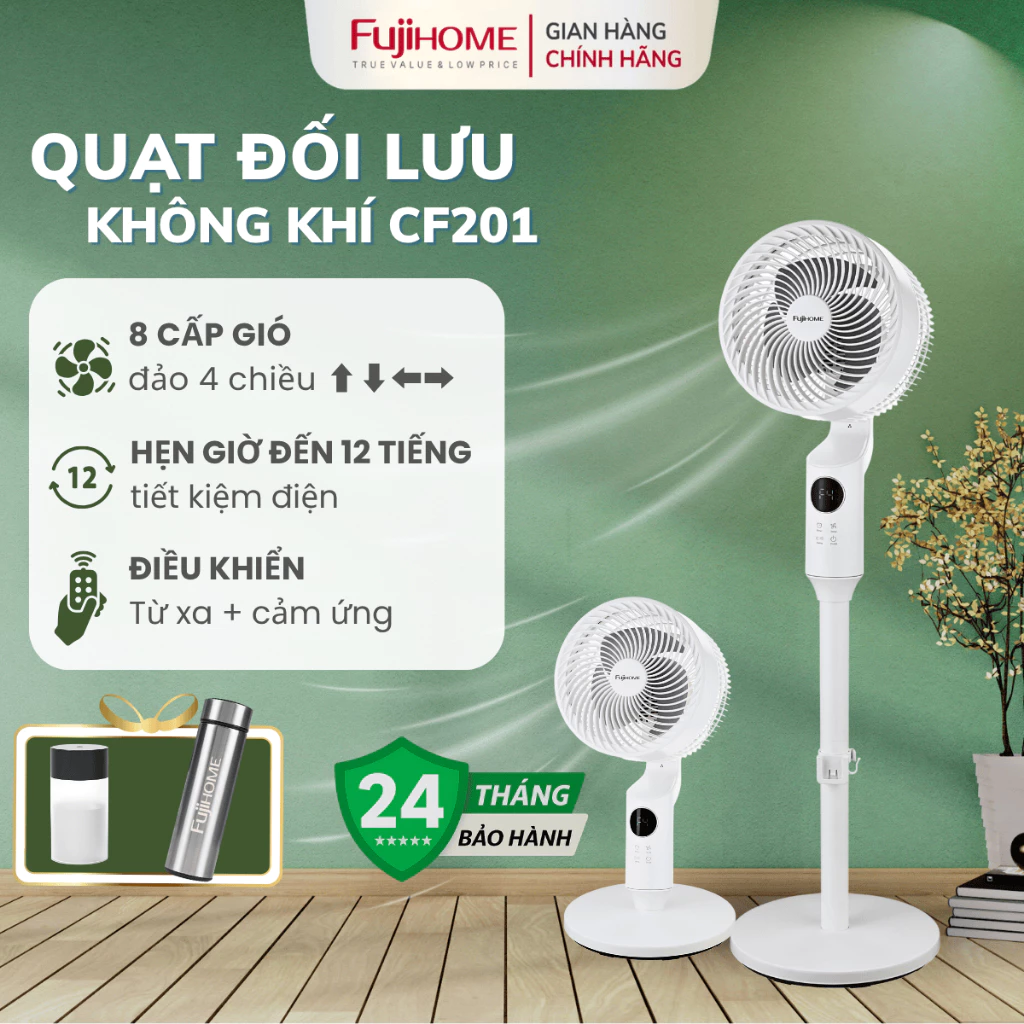 Quạt cây điện FUJIHOME CF đối lưu thông minh 8 cấp độ điều khiển từ xa