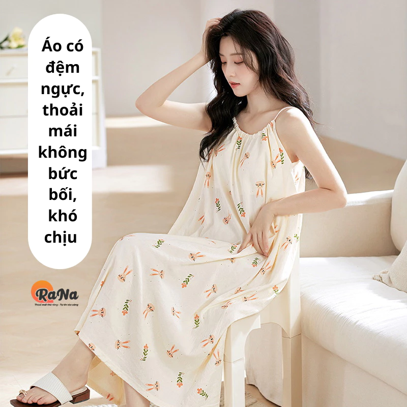 Váy 2 dây có đệm ngực cho nữ mùa hè đầm suông xinh xắn mát mẻ