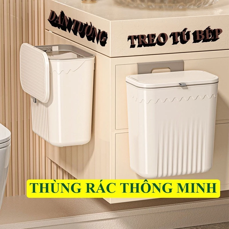 Thùng Rác Treo Tủ Bếp, Treo Nhà Vệ Thiết Kế Nắp Lật Thông Minh (giao màu ngẫu nhiên)