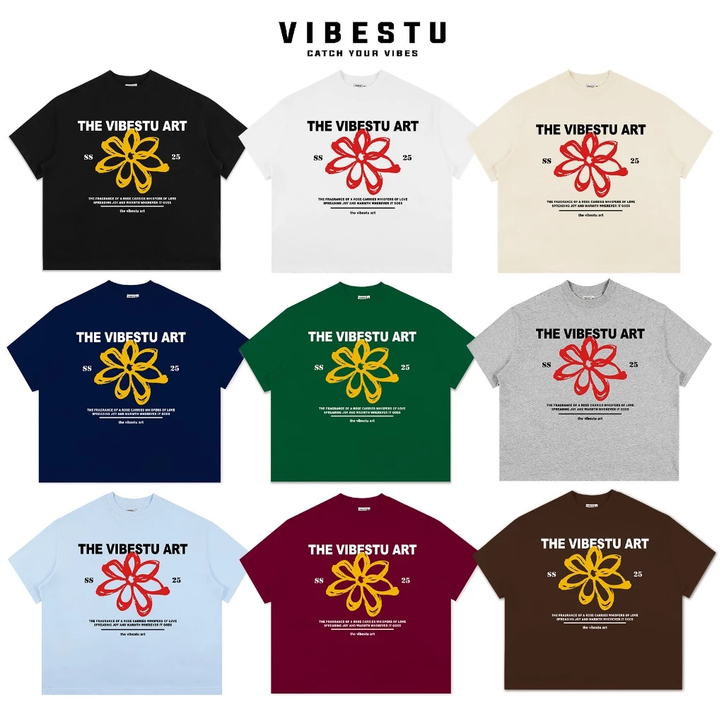 Áo Thun Local Brand VIBESTU " Flower SS25 " Form Big Boxy Unisex 250Gsm Cotton