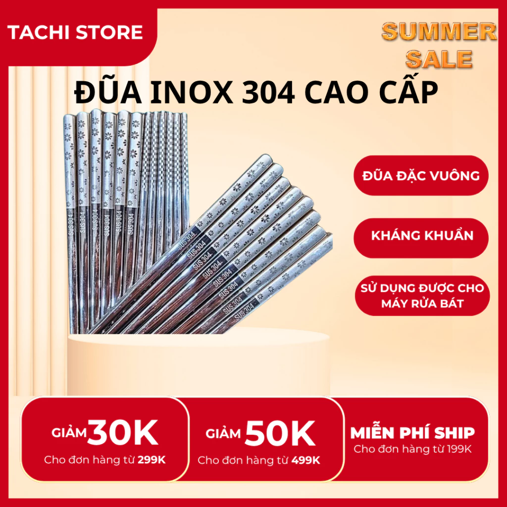 Sét 5 Đôi Đũa Inox Hàng Loại 1 SUS 304 TaChi Store Chống Trơn Trượt Cao Cấp Hàn Quốc