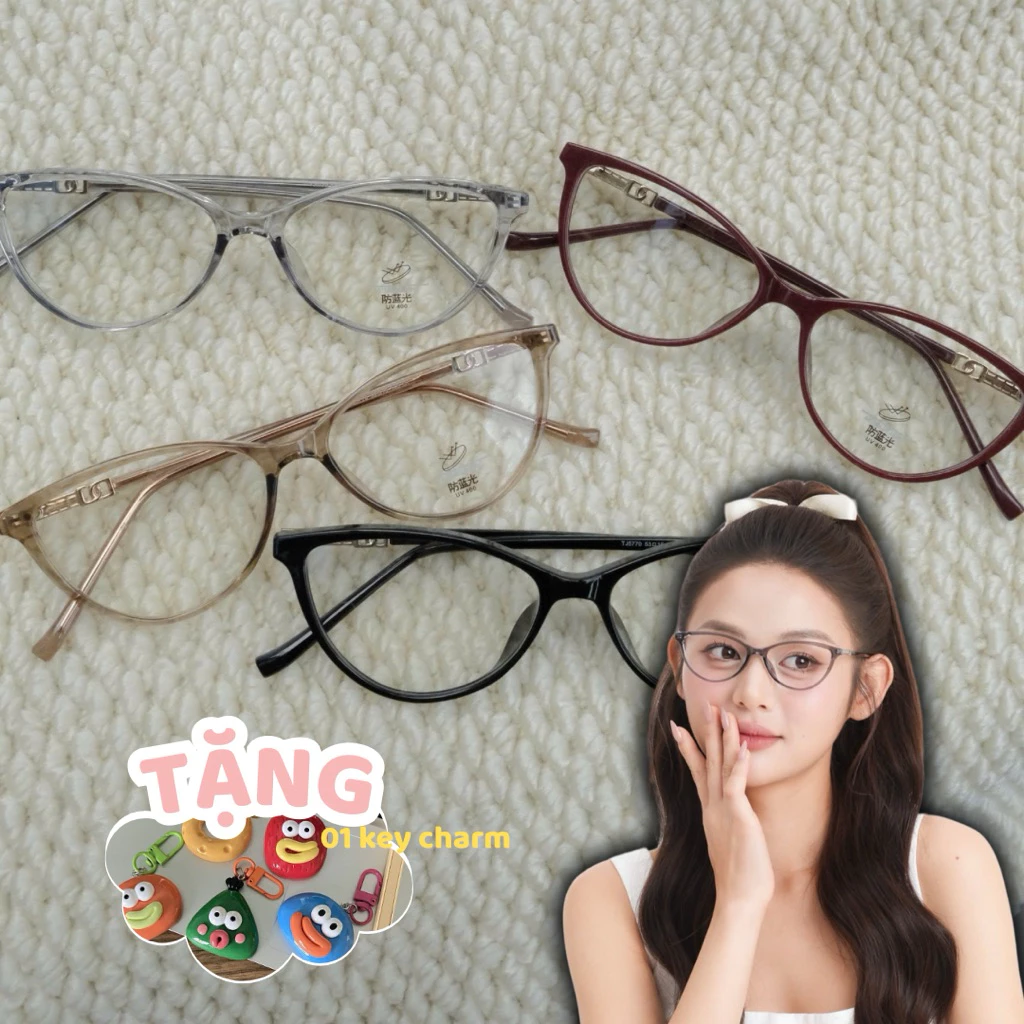Kính mắt mèo không độ cao cấp siêu nhẹ kết hợp cùng quai cách điệu,tròng kính chống ánh sáng xanh UV400 thời trang 5770