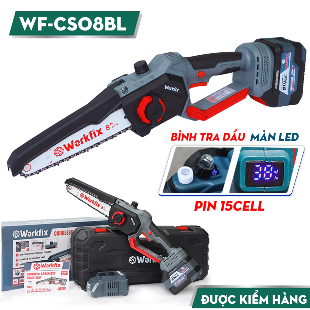 [KÈM PHỤ KIỆN] Máy Cưa Xích Workfix WF-CS0801XBL -  Không Chổi Than, 100% Lõi Đồng, Chính Hãng Chuyên Cưa, Cắt Gỗ