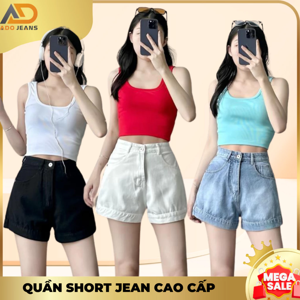 (Có bigsize tới 3XL) Quần short jean nữ from chữ A, quần đùi nữ lưng cao lai lật cao cấp ADO JEANS (Mã X88)
