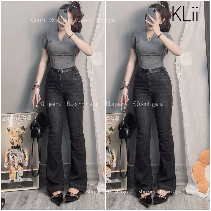 Quần jeans ống loe 100 gấu 3p(m55-m65) KLii jeans sẵn sl