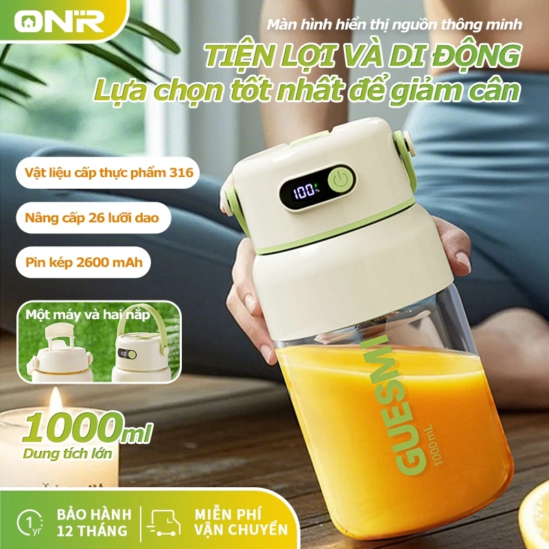 ONR-Máy Xay Sinh Tố Cầm Tay, Dung Tích 600/1000ml, Một Cốc Đôi Nắp, Có Thể Xay Đá Bào