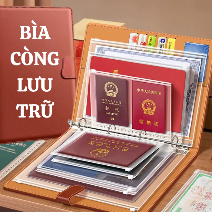 Bìa Sổ Còng Đựng Tài Liệu A4 A5 A6 Và Túi Zip, Chống Nước, Lưu Trữ Hồ Sơ Giấy Tờ Quan Trọng Pami Home
