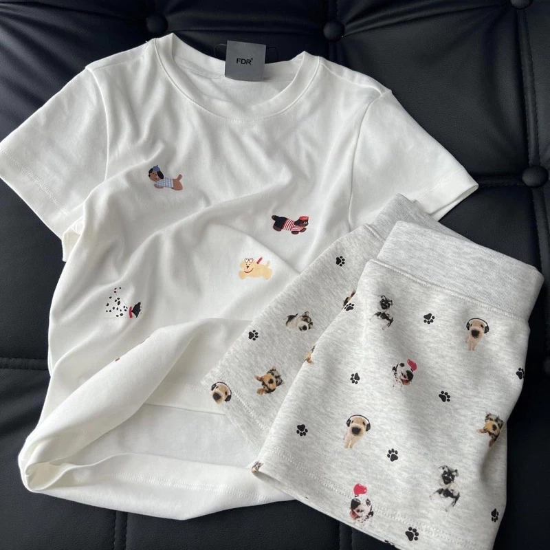 [286] Set đồ bộ ngủ nữ cộc tay in Girl Puppy chất thun cotton mềm mát thoải mái Lilis room