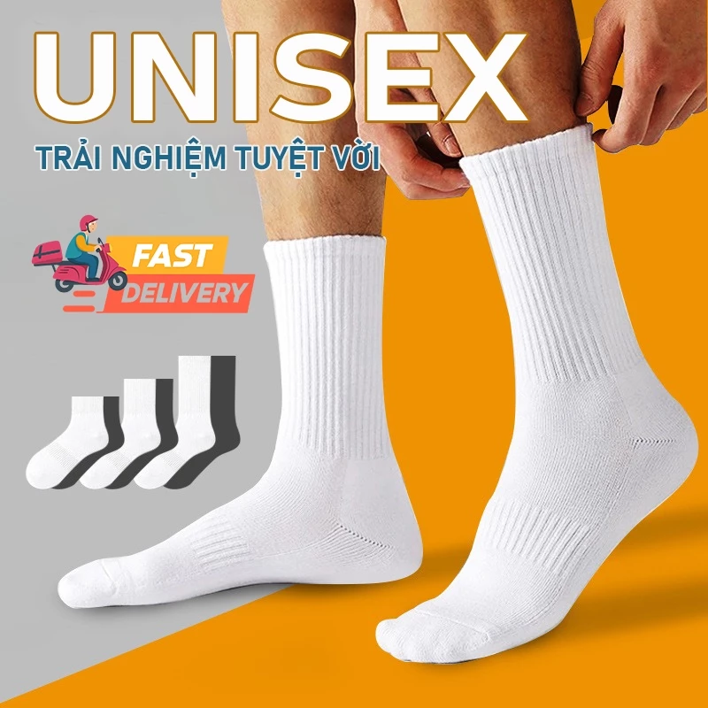 Tất trơn trắng đen nam nữ Chất liệu sợi Cotton dệt kim cao cấp trắng sáng dày dặn
