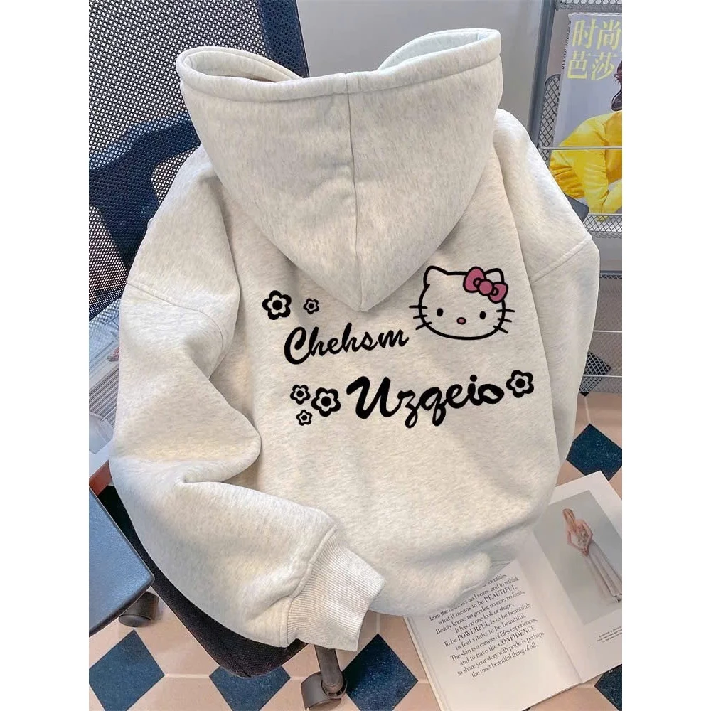 Áo Khoác Hoodie Zip Khóa Kéo Nữ Mèo KIT.TY CHEHSM Chất Nỉ Bông Form Rộng Mũ To 2 Lớp Có Túi Trong