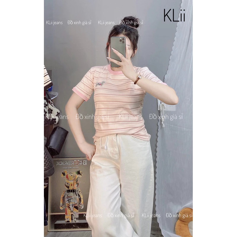 Áo thun cộc tay Sọc phối Borip xịn( ép cún sọc) phom vừa🌷KLii jeans
