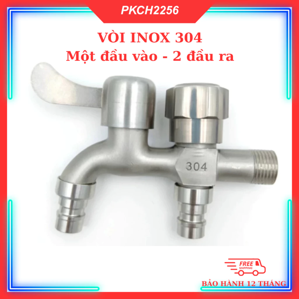 Vòi nước INOX 2 đầu ra, Vòi nước 2 đầu cho máy giặt chia nước thành 2 cổng xả độc lập tiện dụng