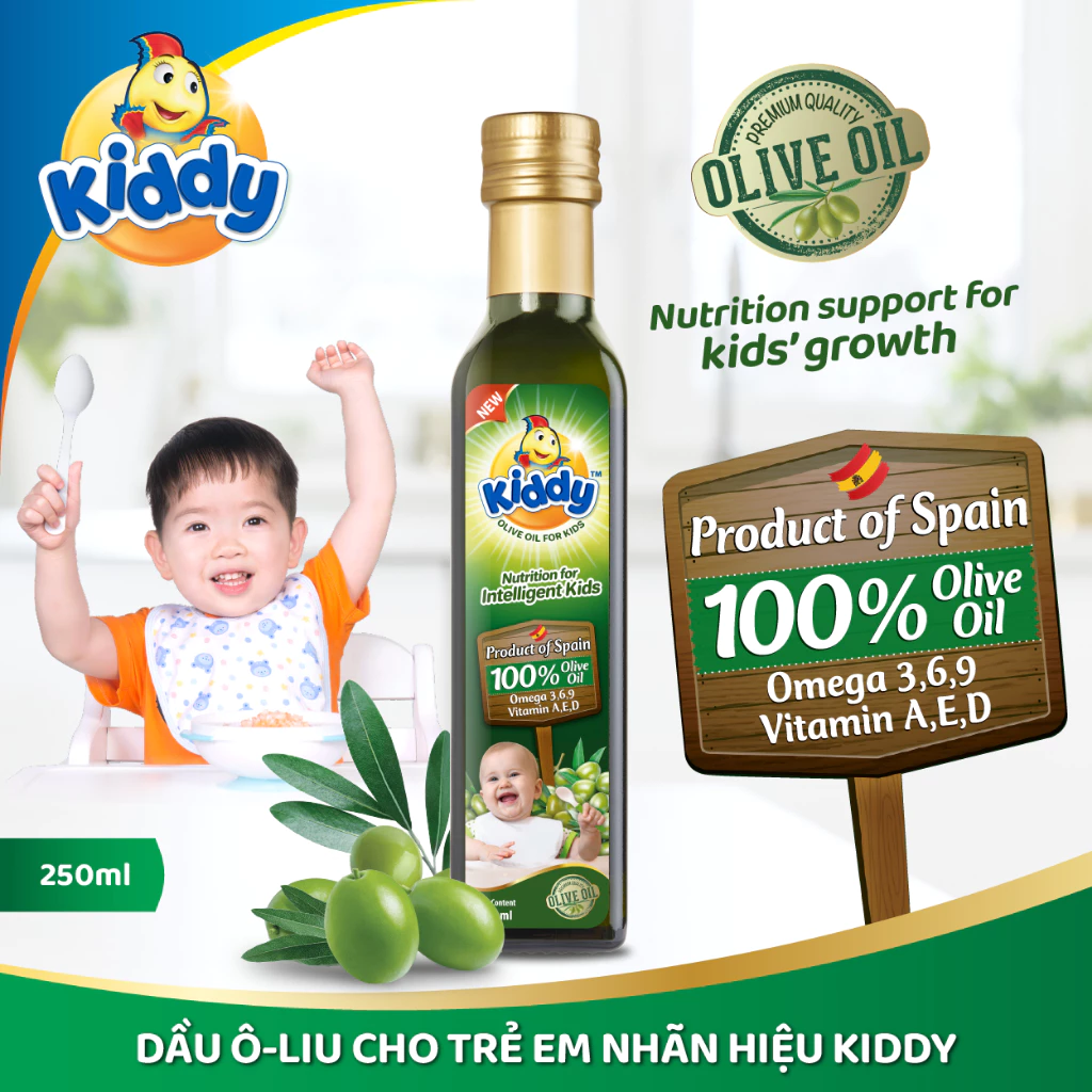 Dầu Ô-Liu dinh dưỡng cho trẻ em nhãn hiệu Kiddy 250ml