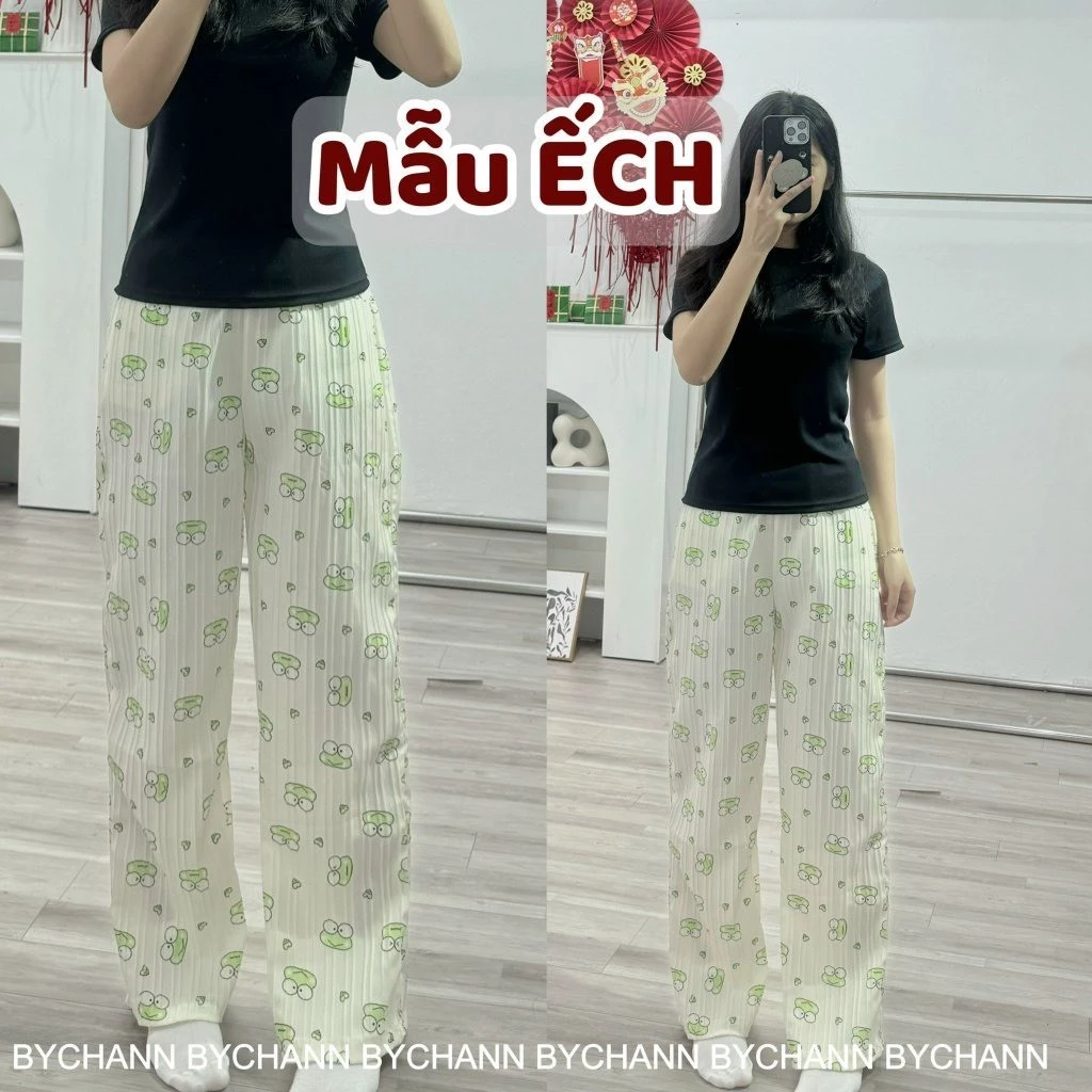 Quần dài mặc đi ngủ họa tiết cute dễ thương chất liệu thun coton mát nhiều hình