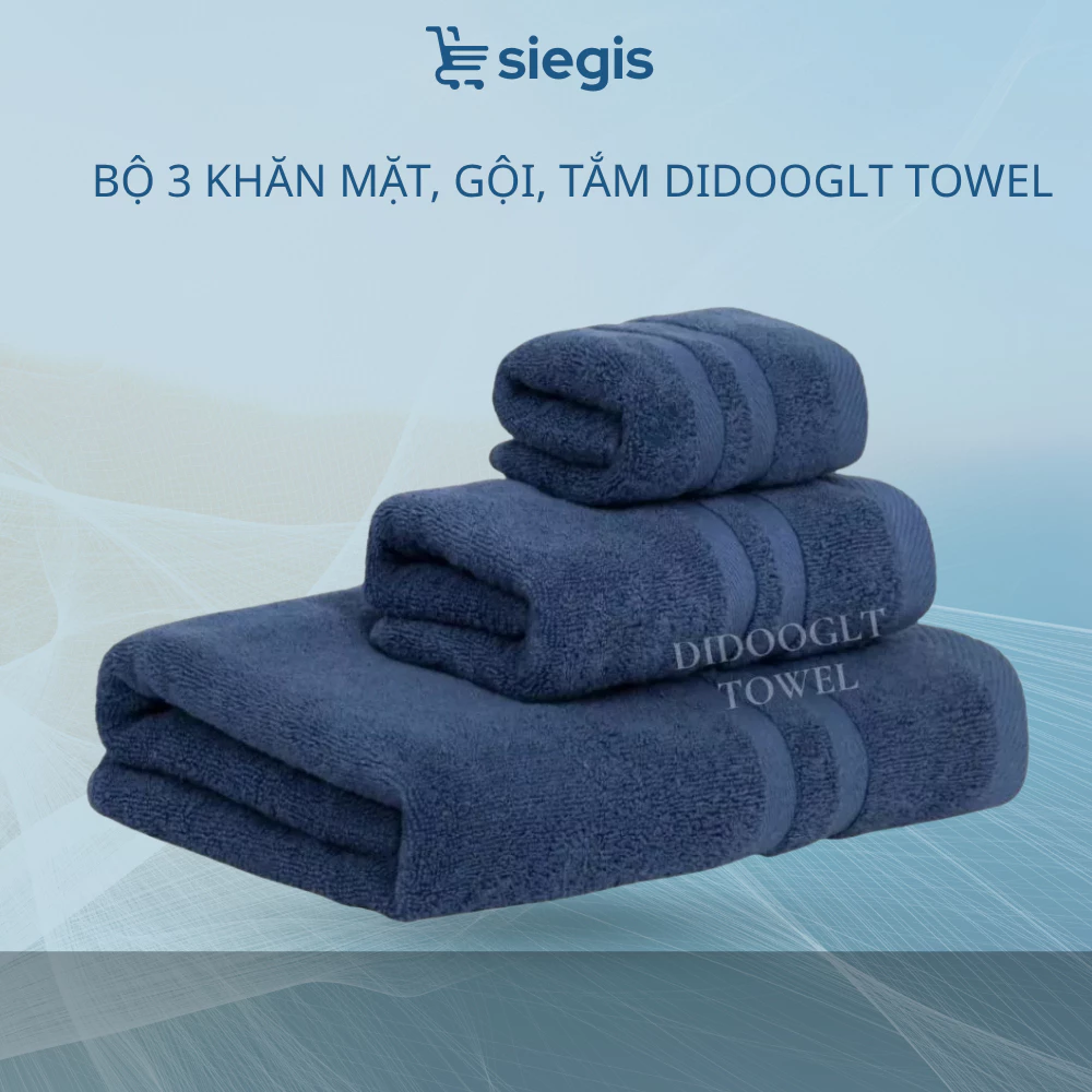 Bộ 3 Khăn Tắm DIDOOGLT TOWEL Cotton 100% Cao Cấp - Khăn Gội Spa, Gia Đình Chất Liệu Mềm Mại Dày Dặn Không Phai Màu