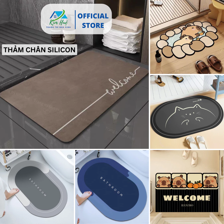 Thảm lau chùi chân silicon cao cấp, siêu thấm hút tốt chống trượt đế cao su hình ngộ nghĩnh (40x60cm) - Kim Huệ X04