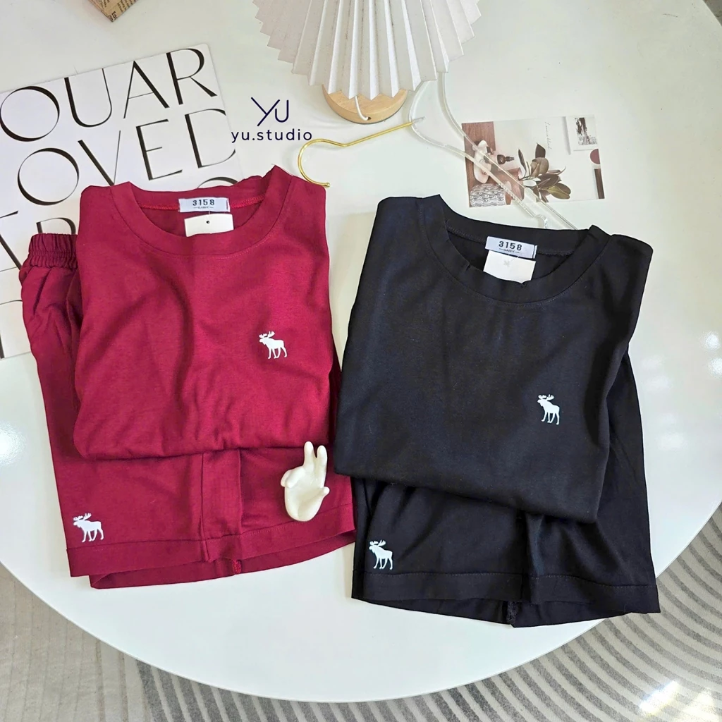 Bộ thun nữ YUSTUDIO, áo cotton khô 3158 quần đùi form rộng tay lỡ in trớc ngực mẫu Tuần Lộc