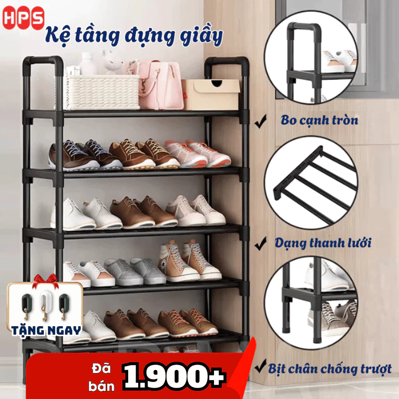 Kệ đựng giày dép HPS chất liệu thép cao cấp, Giá để giày dép gấp gọn 3-4-5 tầng có thể tùy chỉnh