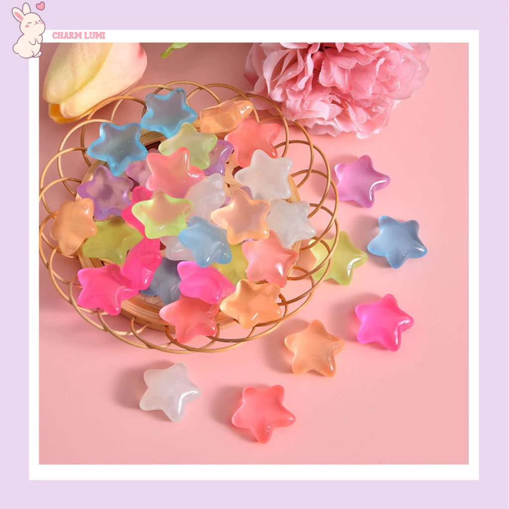 Charm dạ quang phát sáng Và Charm Đục(Không Phát Sáng) DIY dễ thương cute size mini, Ngôi Sao[1 Cai]  - Charm Lumi