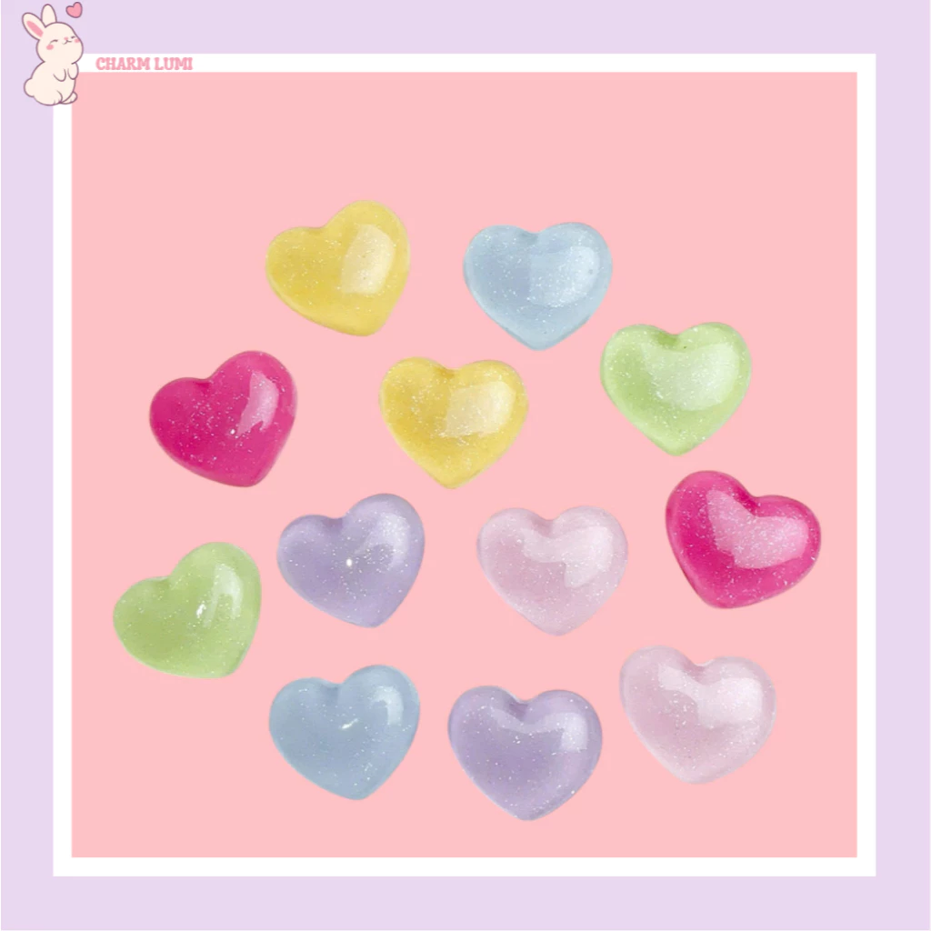 💖Charm Trái Tim Nhũ Kim Tuyến Lấp Lánh - Phụ Kiện Trang Trí Handmade DIY, Ốp Lưng Điện Thoại, Nón Bảo Hiểm,...