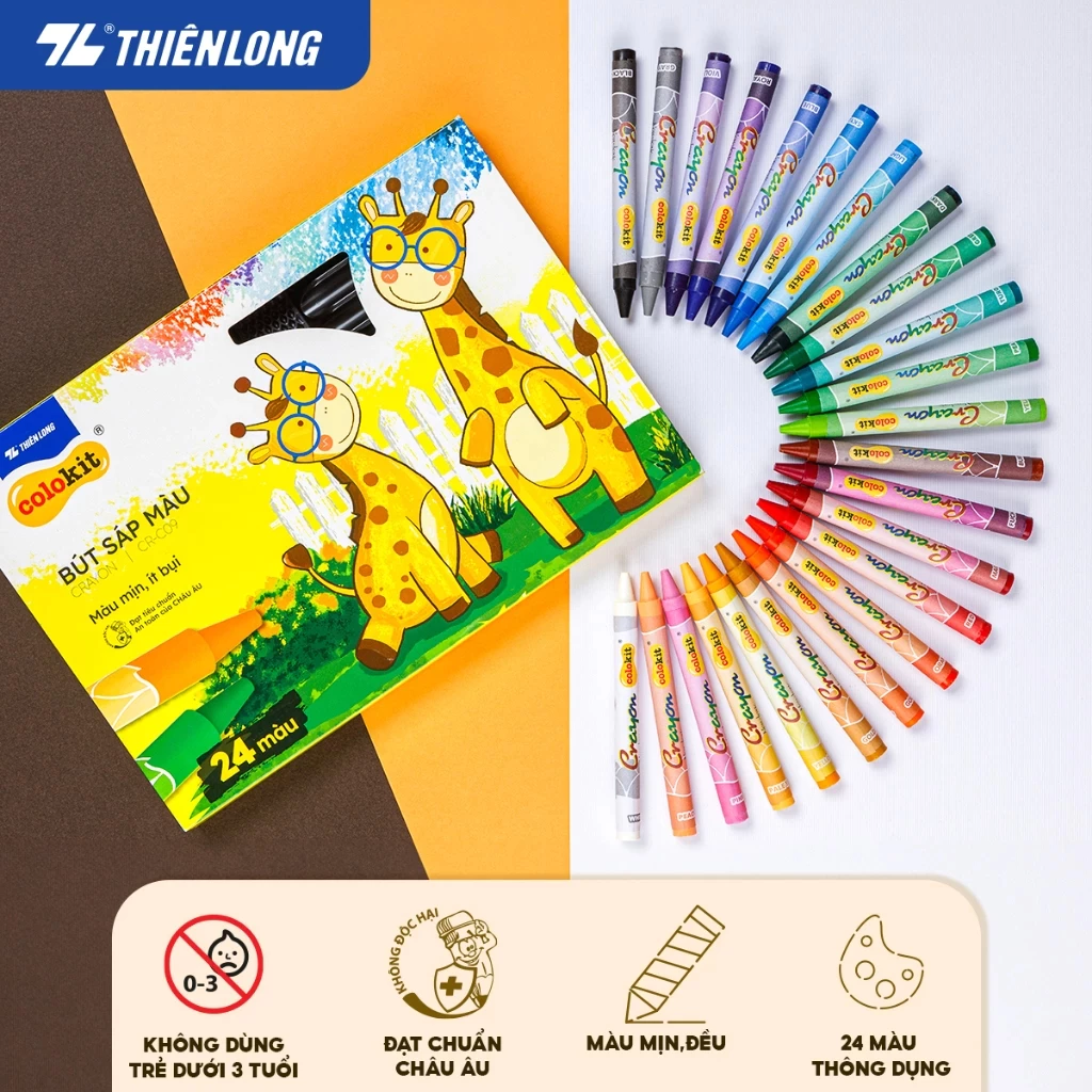 Bút sáp màu Thiên Long Colokit màu tươi sáng, thông dụng tiêu chuẩn Châu Âu, an toàn cho bé tô màu