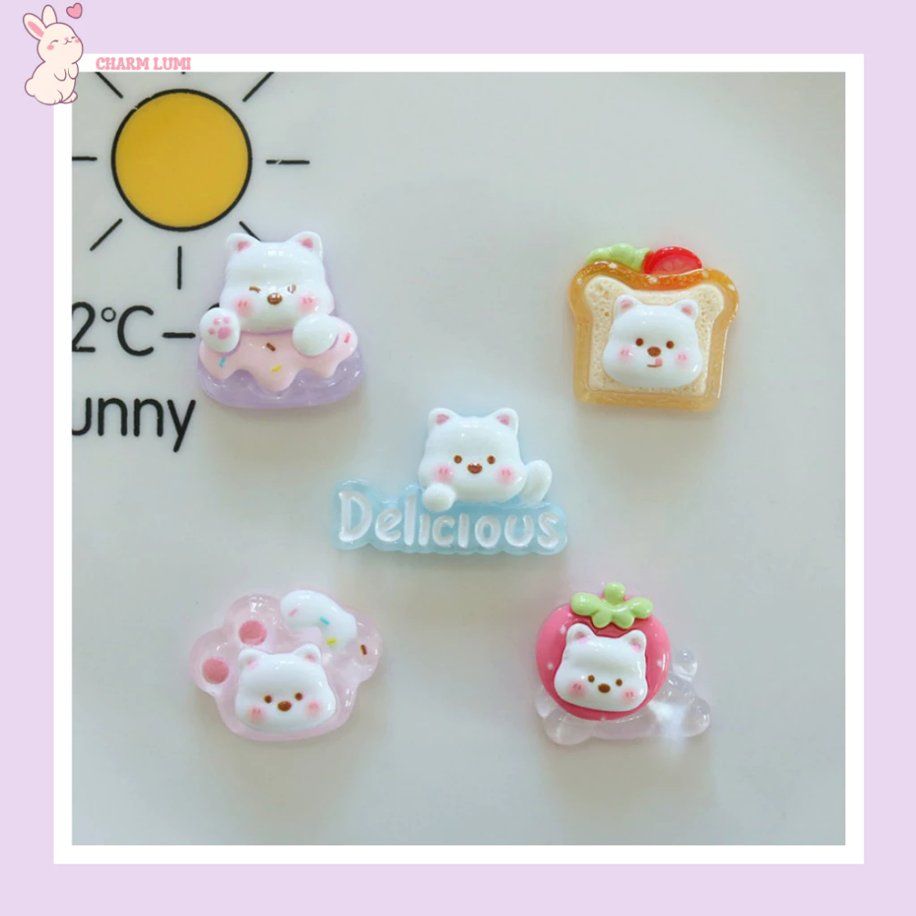 Charm Hình Gấu Kèm Chữ ,Bánh,Dâu – Decor DIY Cho Nón, Ví, Ốp - Charm Lumi