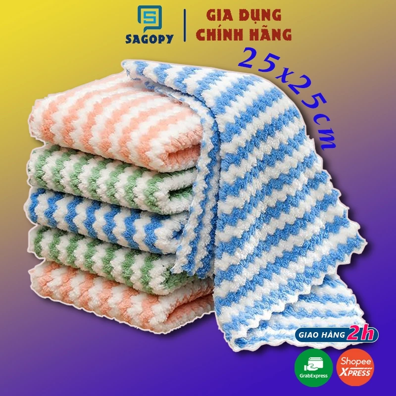 Khăn lau bếp (25x25cm) đa năng thấm nước dùng lau mặt, lau tay, kính, lau xe kháng khuẩn