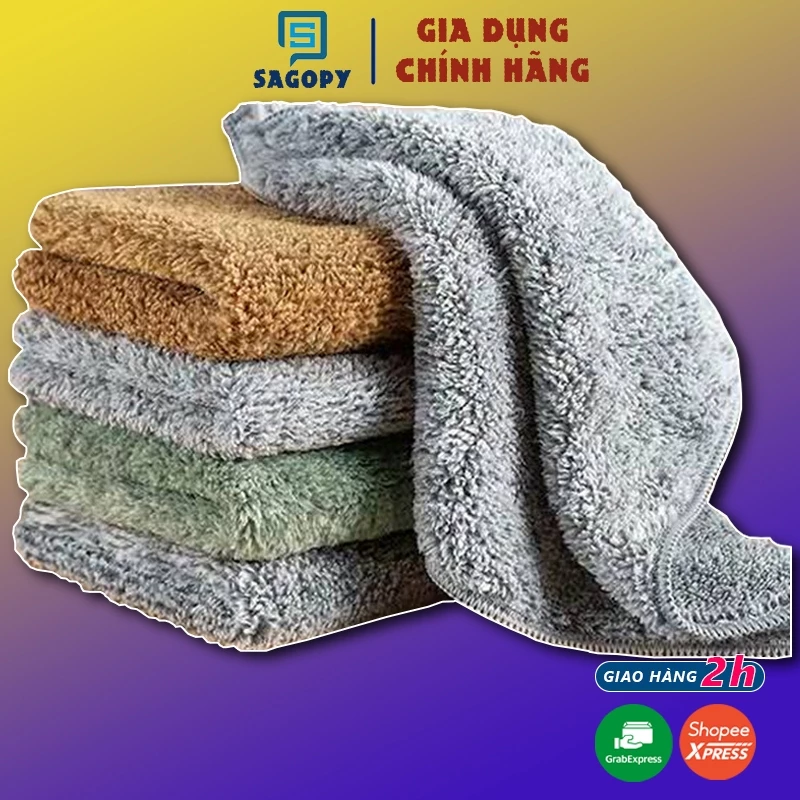 Khăn lau bếp (30x30cm) kẻ sọc đa năng thấm nước chất liệu than tre dùng lau mặt, lau tay, kính