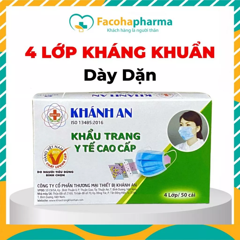Khẩu trang y tế 4 lớp kháng khuẩn cao cấp Hộp 50 cái Khánh An