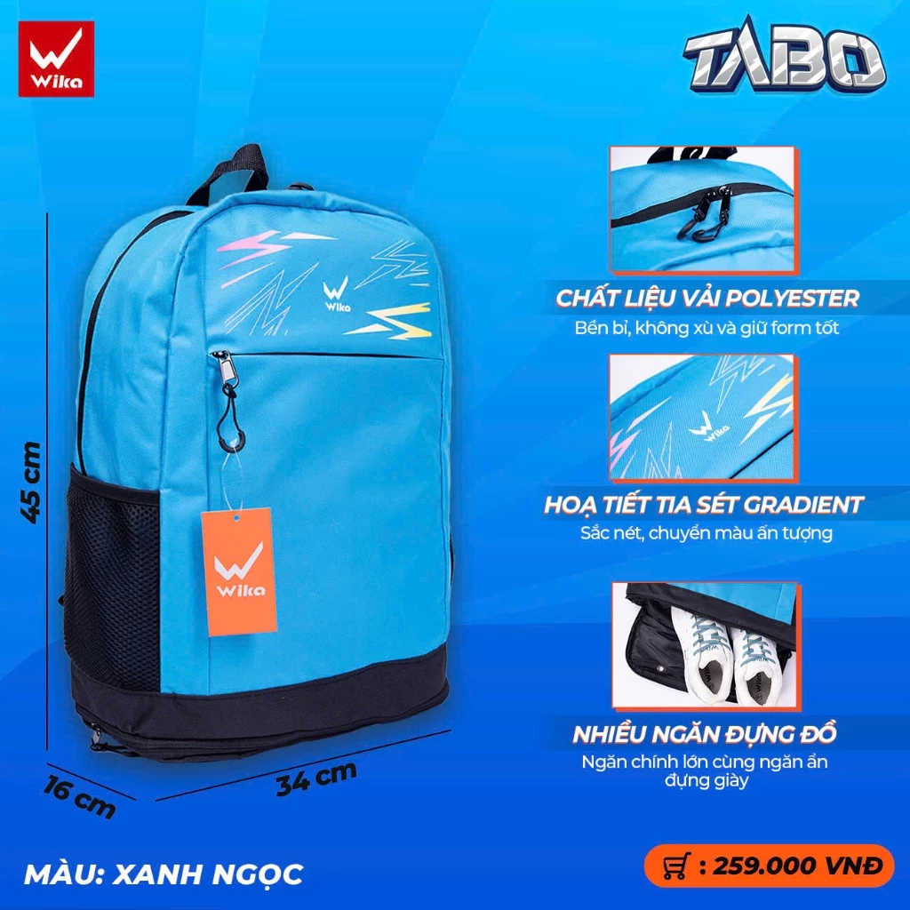 Balo Wika Tabo Chính Hãng, Sức Chứa Lớn, Quai Đeo Chắc Chắn, Lớp Đệm Lưng Thoáng Khí, Êm Ái