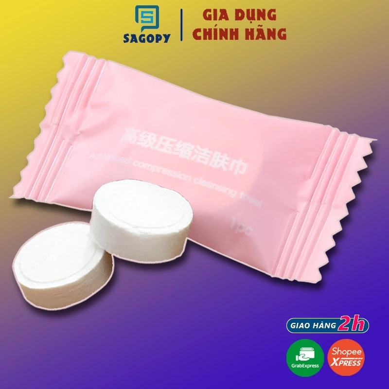 Khăn Mặt Nén dùng 1 lần đi du lịch viên kẹo, khăn giấy nén ướt đa năng tiện lợi S P