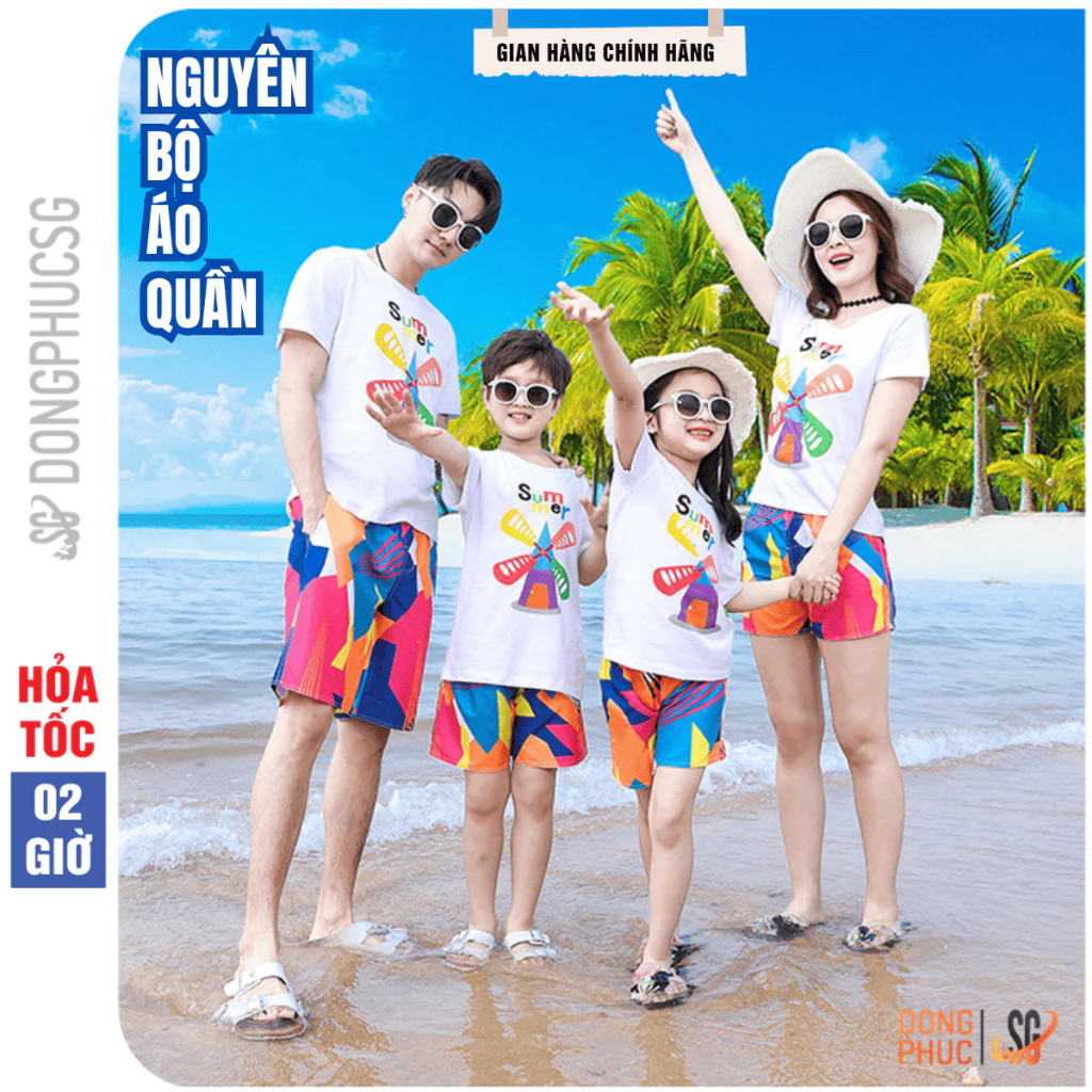 Bộ đồ gia đình đi biển SUMMER nguyên set áo và quần bổi bật cho cặp đôi hội nhóm DDB74T20 DONGPHUCSG