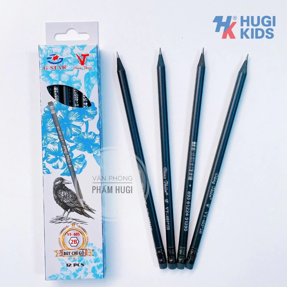 Hộp 12 Cây Bút Chì Gỗ Thân Đen Gstar VT-405 – Ngòi 2B, Thân Gỗ Tròn, Viết Êm, Nét Đậm và Đều